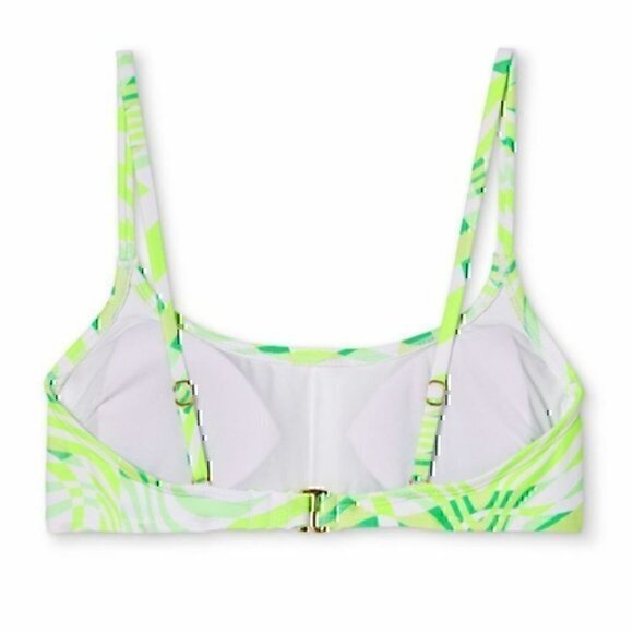 NEW NWT XHILARATION Lime Green White Stripe Scoop Neck Bralette Bikini Top XL - Picture 5 of 12